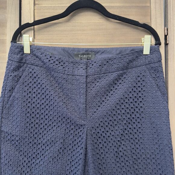 Talbots Womens Signature Eyelet Pants Navy Blue Cut Out Slim Cotton Preppy‎ Sz 6 - Picture 3 of 13